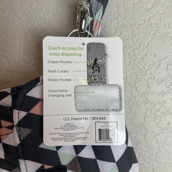 NWT Lillybit by Demdaco Diaper Clutch Bag Tote Purse Changing Pad Gray Pink - Picture 4 of 9
